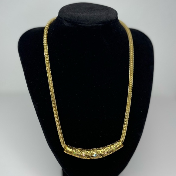 Vintage-Inspired Gold Plated Statement Necklace Stainless Steel 20” - Picture 1 of 8
